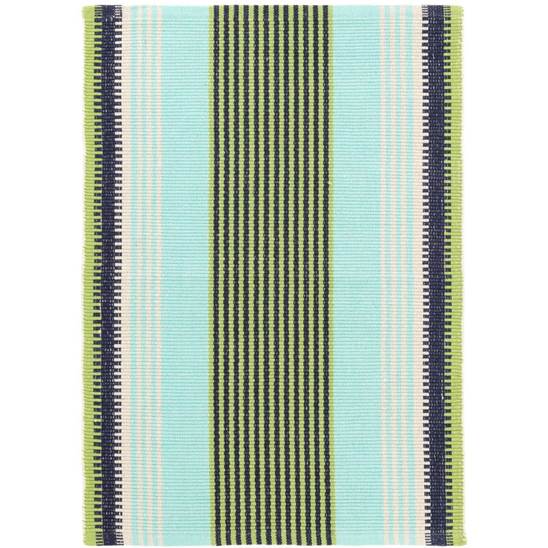 Dash and Albert Rugs Hollis Stripe Handmade Flatweave Cotton Blue/Green